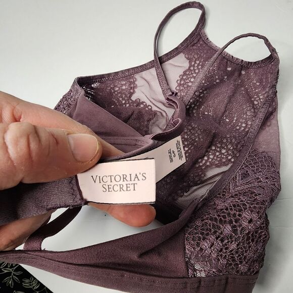 Victoria's Secret High Neck Bralette Size Small Purple Lace Sheer Clasp Back - Picture 5 of 5